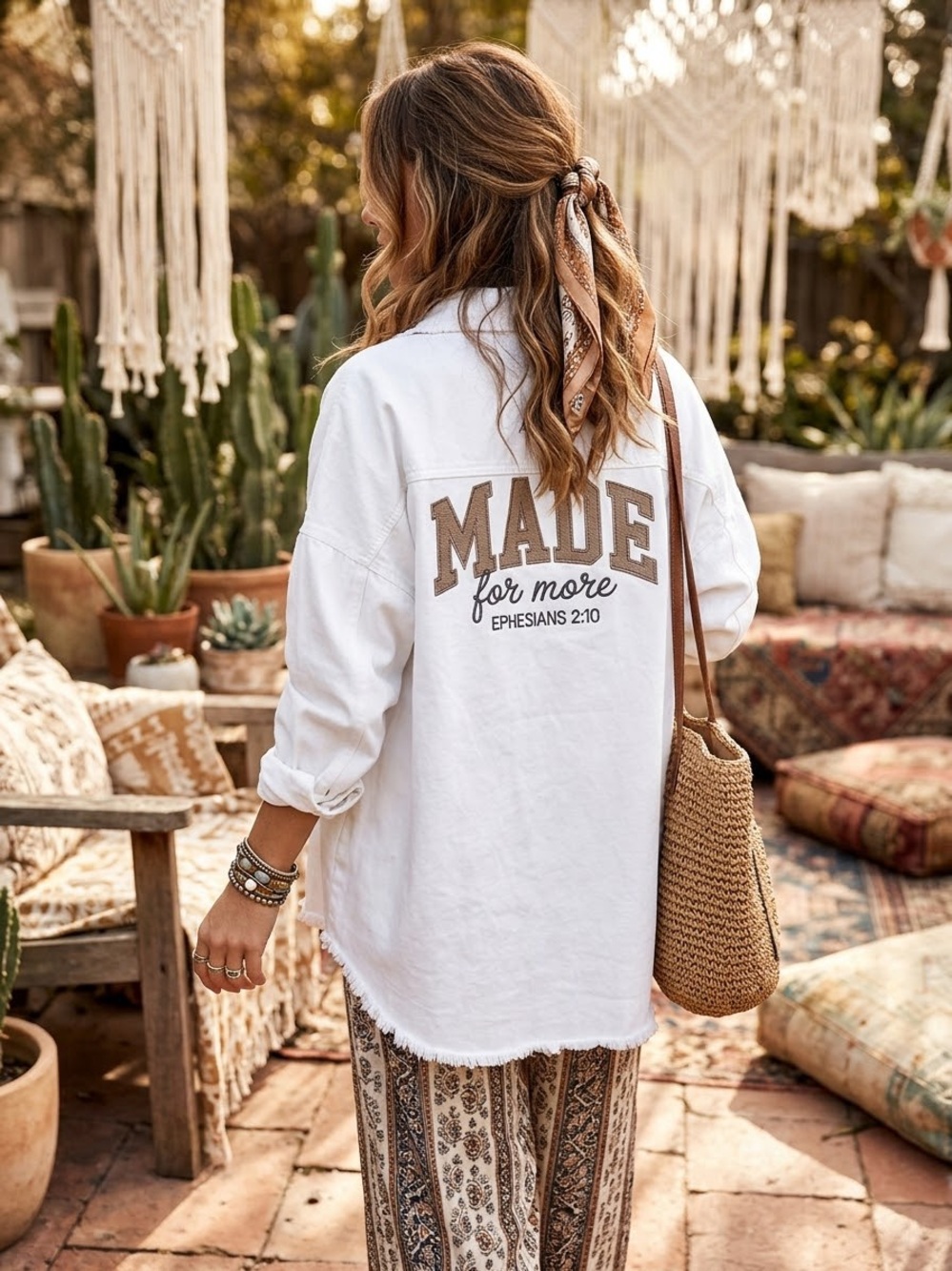 White 'Made for More' Relaxed Button-Up Jean Jacket